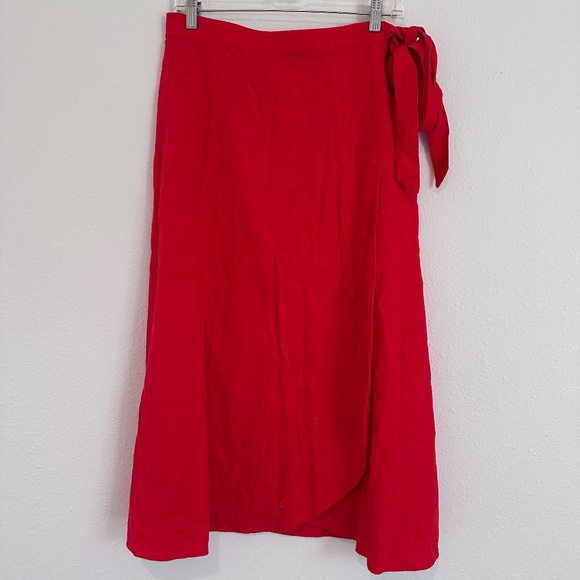 J. Crew Factory, Linen-blend faux-wrap Skirt, Bright Cerise, Size Medium - Picture 2 of 6